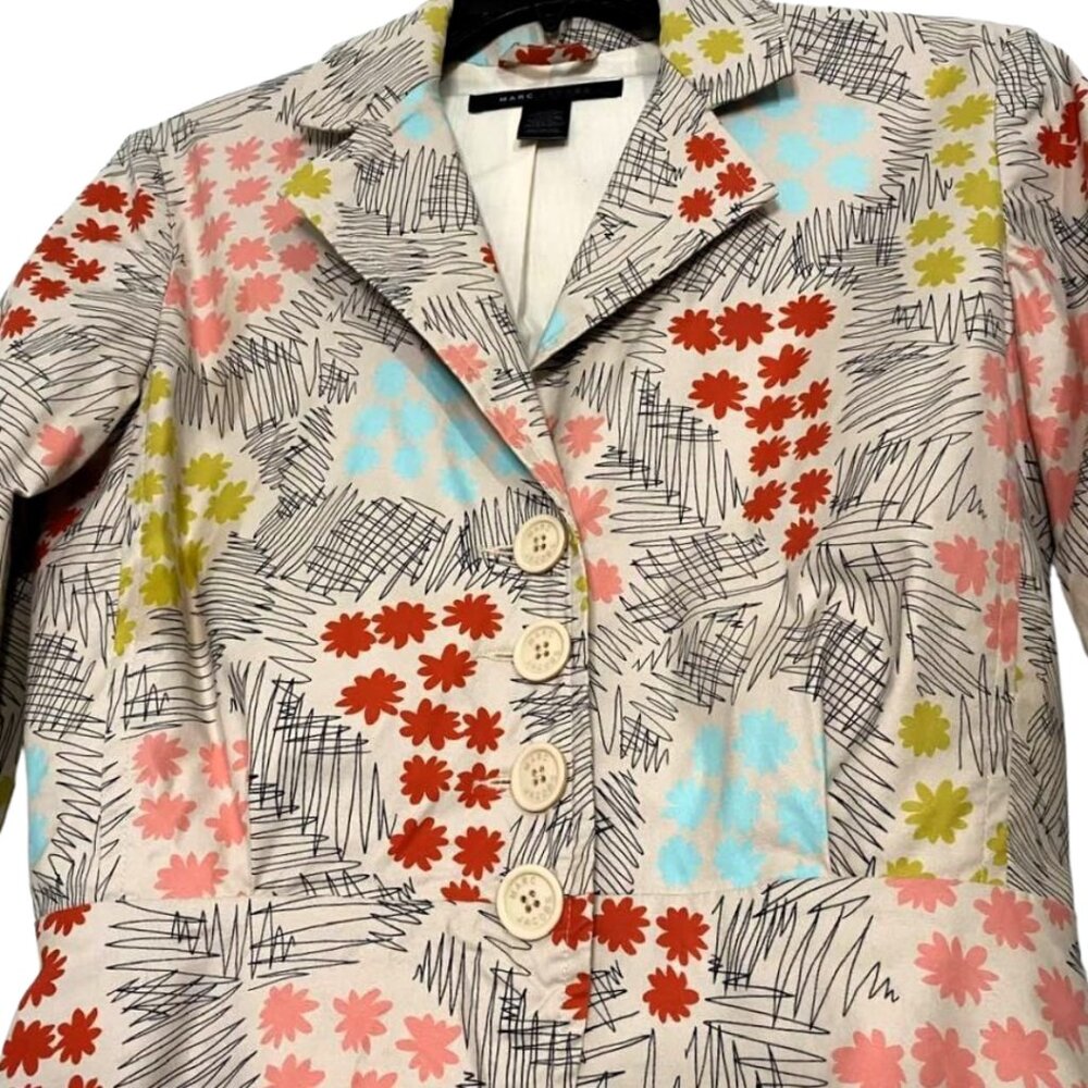 Marc Jacobs Colorful Daisy Floral Print Short Blazer Jacket Cotton Stretch - Picture 8 of 13
